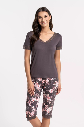 Dámske viskózové pyžamo Moraj PDD4900-0286 hnedé s výstrihom do V
