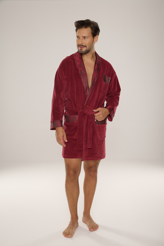 866 Noble Pánsky velúrový župan De Lafense - krátky, elegantný, bavlnený - bordový