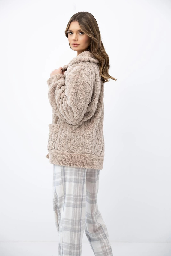 Sensis Ingrid dámsky béžový blejzer na gombíky, mäkký homewear s vreckami