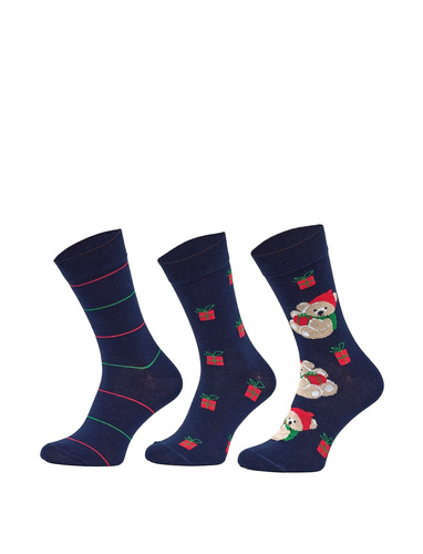 A66 Cornette Premium Socks A'3 medvedíky námornícka modrá - vianočné trojbalenie, bavlnené, pohodlné