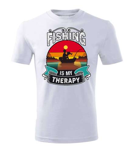 SKU M31 Tričko Moocha Fishing Therapy bavlnené pre rybára s potlačou biele