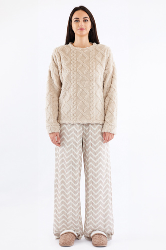 Sofie Dámske pyžamo Sorbetto beige - teplé sherpa, palazzo, elegantné a mäkké