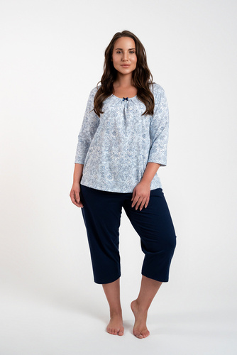 Antonia Dámske pyžamo 3/4 rukávy, 3/4 nohavice Talianska móda - modro-zelená potlač