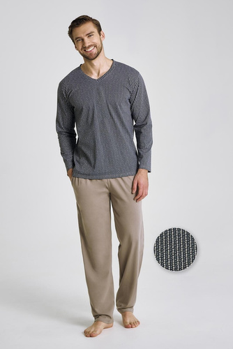 Pánske pyžamo Luca 3481 - bavlna, grafitová farba, dlhý rukáv