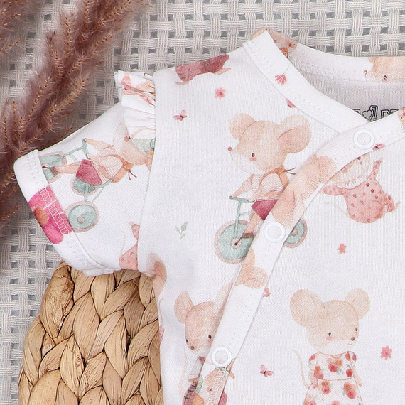 Detské body Nini Little Mouse organická bavlna zavinovacie krátky rukáv