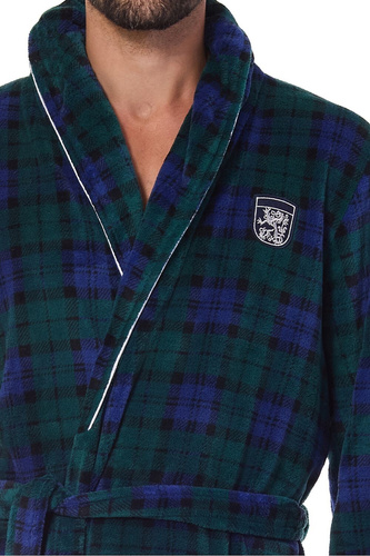 2456 BJ Pánsky župan L&L námornícka modrá - mäkký, károvaný s golierom