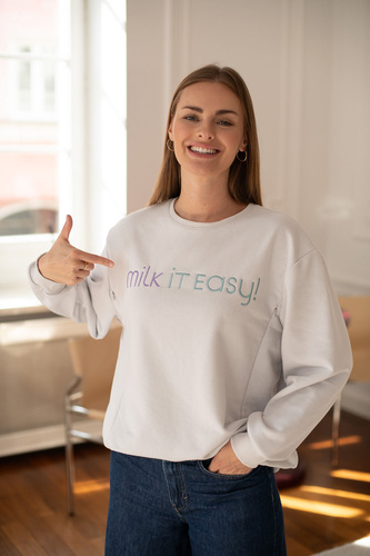 Milk It Easy! Tehotenská a dojčiaca mikina Milk&Love svetlosivá – oversize, skryté zipsy, bavlnená