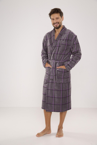 803 / 819 Pánsky froté župan Twin Forex - sivý s fialovou kockou (sivá kocka)