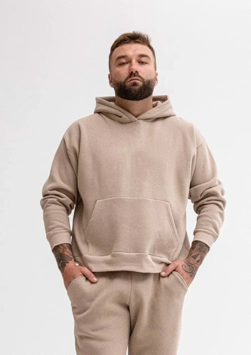 DK-K-B14 Pánska mikina s kapucňou cappuccino - bavlna, pohodlná, elastická, ležérny a športový štýl