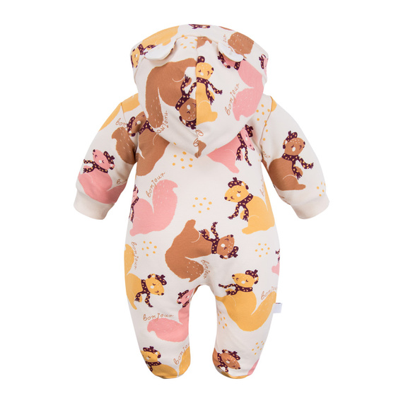 Detská tepláková súprava Fluffy Tails Eevi - ecru, s nožičkami a kapucňou, jesenná potlač