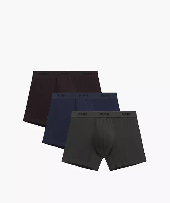 Pánske boxerky Atlantic 3MH-0177 A3 3-pack hnedá-indigová-khaki, bavlnené, dlhý nohavice