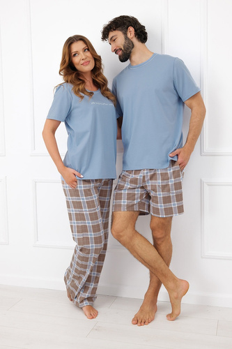 Dámska pyžama Italian Fashion Delma 100 % bavlna Kocka Dlhé nohavice - oceľová