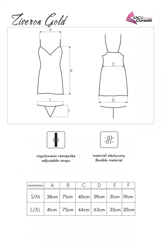 Ziveron Gold LC 90581 Súprava, košieľka a tangá LivCo Corsetti Fashion - zlatá