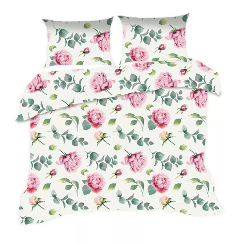 1654N Bavlnené posteľné prádlo Classic E24 Karo krémové kvety listy - 100% bavlna, odolná, farebná, 2-dielna súprava