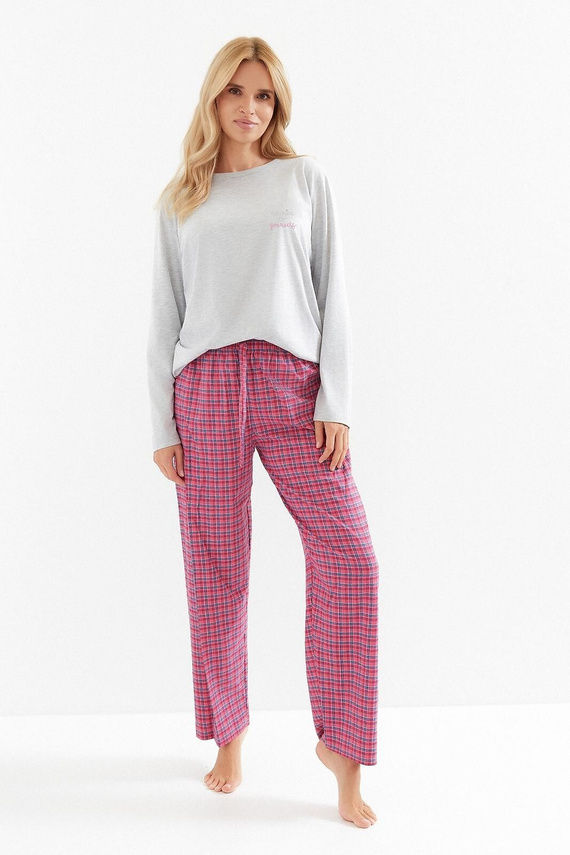 Taro Madlen 3512 dámske pyžamo - bavlna, dlhý rukáv, károvaná nohavica