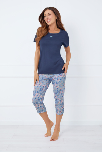 Amara Dámske pyžamo s krátkym rukávom, 3/4 nohavice Talianska móda - tmavomodrá/potlač