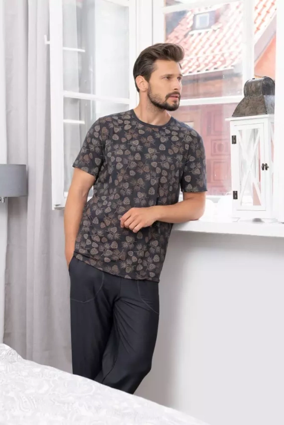Pinus Pyžamo Pánske s krátkym rukávom, dlhé nohavice Talianska móda - potlač/grafit
