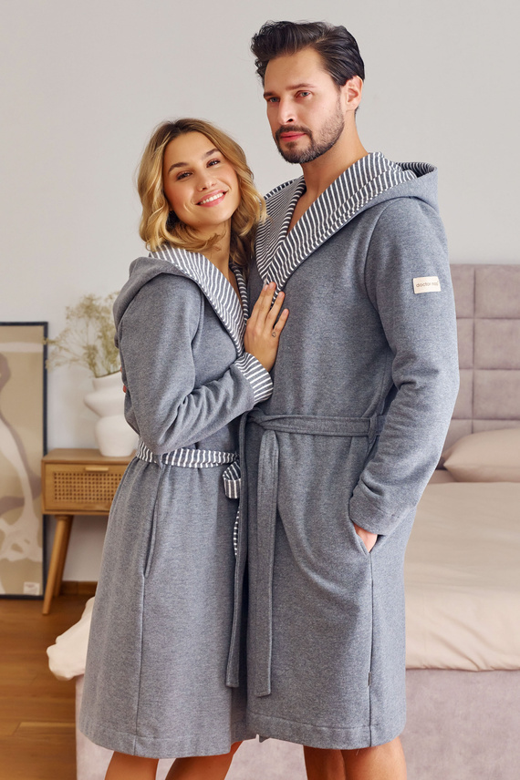 7229 Dámsky župan Doctor Nap - bavlna, kapucňa, elegantné lemovanie - tmavosivý
