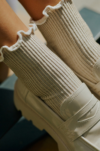 577 Nana Ponožky Gabriella krémové - rebrované, s lurexom a volánikmi