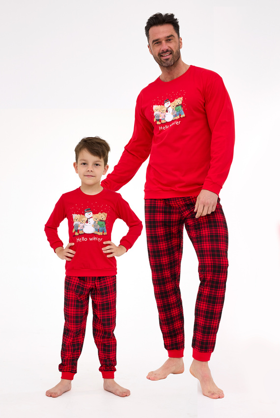 115/289 Zimné pánske pyžamo Cornette - vianočné, červené, bavlnené, s dlhým rukávom