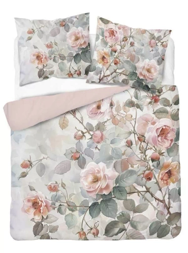 5305 3D posteľná bielizeň z mikrovlákna s akvarelovými ružami v púdrových tónoch - Detexpol