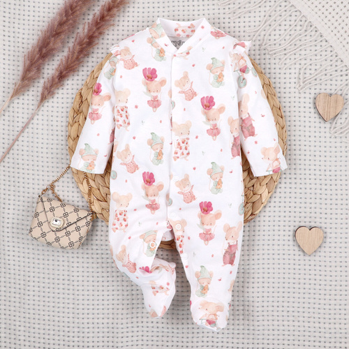 Dojčenský overal Nini Little Mouse 100% bio bavlna pre novorodenca