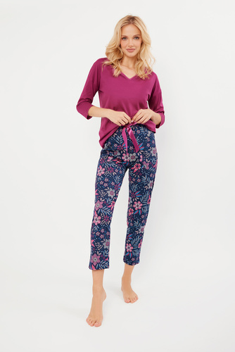 Folk Dámske pyžamo 3/4 rukávy, 7/8 nohavice Talianska móda - blackberry/print