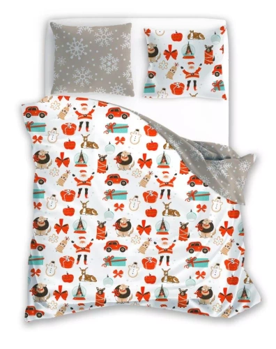 Holly Jolly 004 Faro Vianočné posteľné prádlo béžovej farby - saténové mikrovlákno, sada na zips