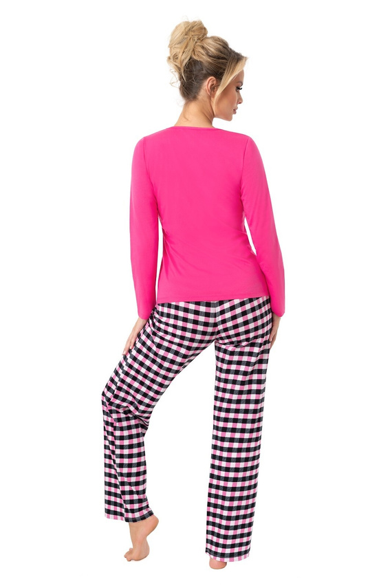 Dámske pyžamo Donna Sleep Long fuchsiová bavlna, dlhý rukáv, balené v plastovom vrecku
