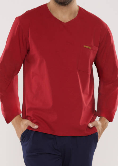 683 Kevin Forex Pánske pyžamo - bordová - tmavomodrá