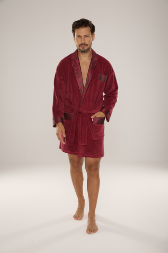 866 Noble Pánsky velúrový župan De Lafense - krátky, elegantný, bavlnený - bordový