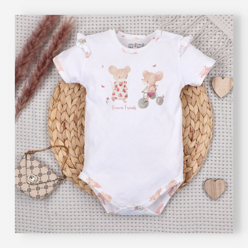 Body bebé Nini Little Mouse algodón orgánico botones hombro manga corta