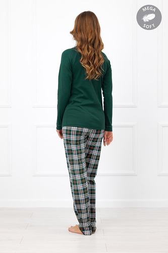 Dámska pyžama Italian Fashion Arwena dlhá, bavlnená, MEGA SOFT, zelená kockovaná