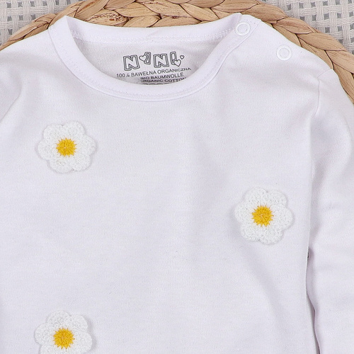 NINI LITTLE FLOWERS biele detské body z organickej bavlny s výšivkou ABN-5761/BIA