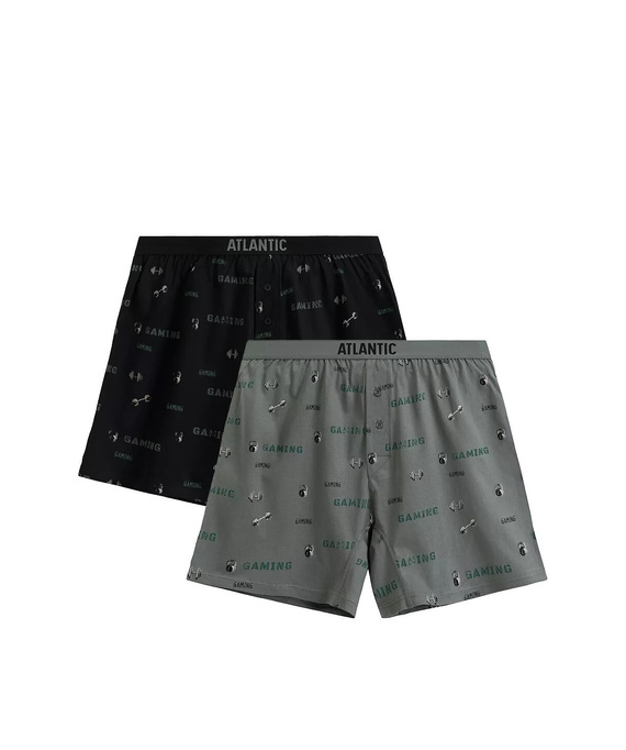 Pánske boxerky 2MBX-084/25 Atlantic - bavlnené, 2-pack, pohodlný strih - khaki čierna