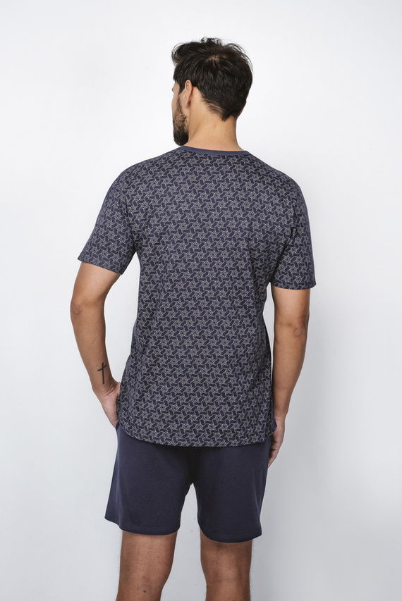 Ricardo Pánske pyžamo s krátkym rukávom, šortky Talianska móda - námornícka modrá/potlač