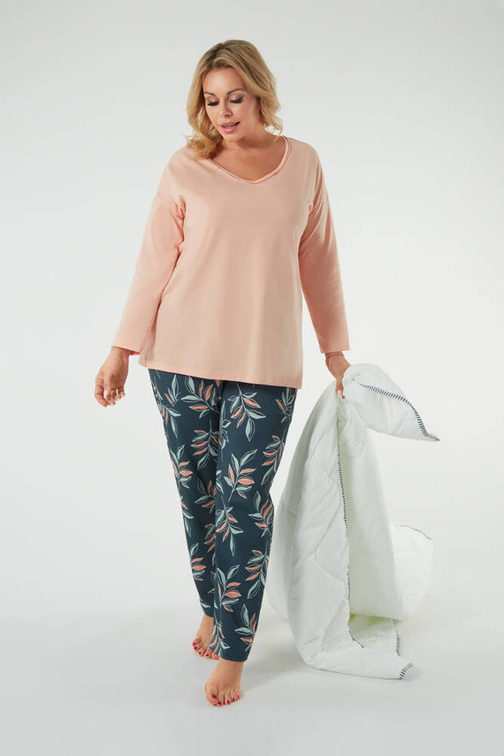 Julietta Dámske pyžamo s dlhým rukávom a dlhými nohavicami Italian Fashion - lososová/potlač