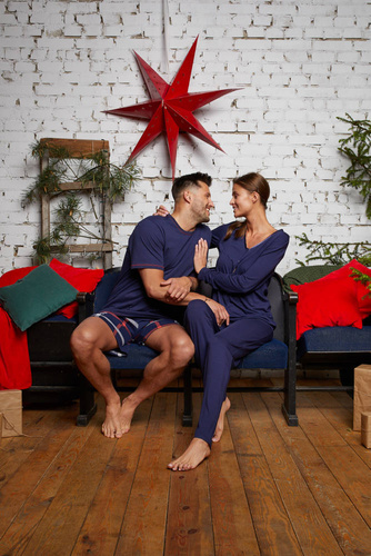 Song Dámske pyžamo s dlhým rukávom a dlhými nohavicami Italian Fashion - tmavomodré