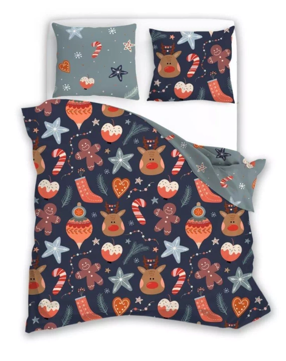 Holly Jolly 007 Faro Vianočné posteľné prádlo námornícka sivá - saténové mikrovlákno, sada na zips