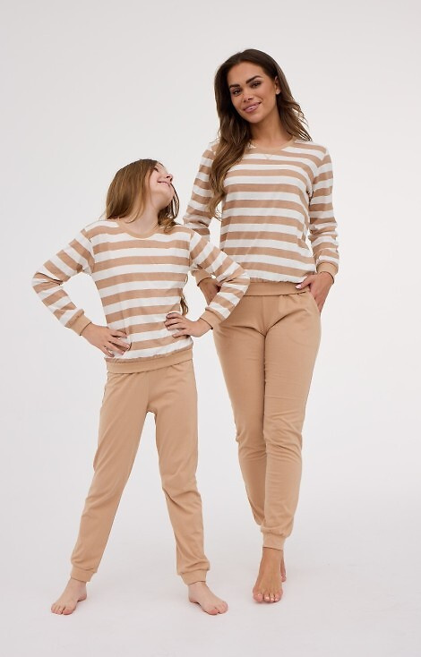 635/467 Cornette dámske pyžamo Molly 2 | Bavlna, pruhované ecru - bez nohavíc s vreckami