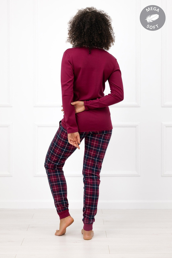 Italian Fashion Brenda dámske pyžamo Mega Soft dlhé káro s vreckami