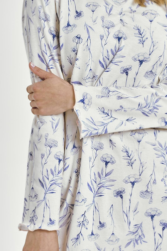 Bavlnená nočná košeľa Taro Caroline 3455 modrá - s dlhým rukávom, pohodlná a ženská