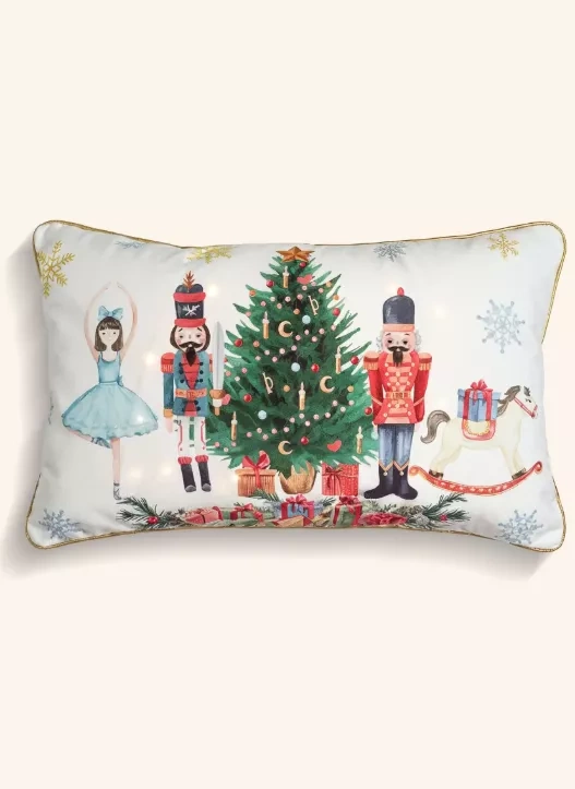 Obliečka na vianočný vankúš LED BN23 - biela a zelená, zamat, 12 LED svetielok, zips