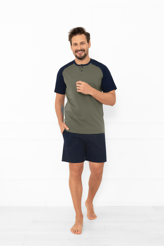 Alexander Italian Fashion pánske pyžamo olivové - krátke rukávy a krátke šortky, 100% bavlna