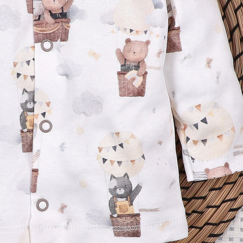 ABN-5540 Nini Happy Animals detské body z organickej bavlny - bez niklových cvočkov, bezpečné a pohodlné pre dieťa