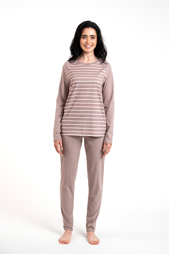 Oda Dámske pyžamo s dlhým rukávom, dlhé nohavice Talianska móda - potlač cappuccino/cappuccino