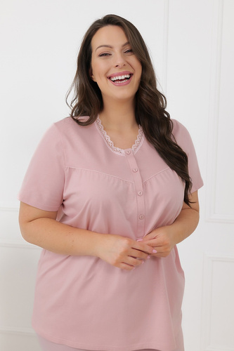 Hemaria Italian Fashion dámska bavlnená pižama 3/4 plus size ružová