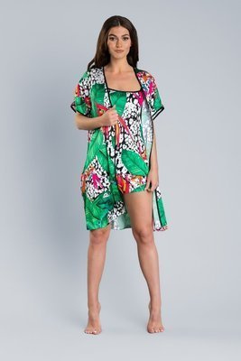 DORITA Dámsky saténový župan Italian Fashion - potlač/zelená