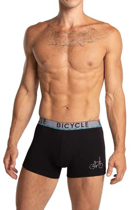 M-1064 Lama pánske boxerky čierno-mätové - bavlnené, vypasované, potlač na bicykli, 2-pack