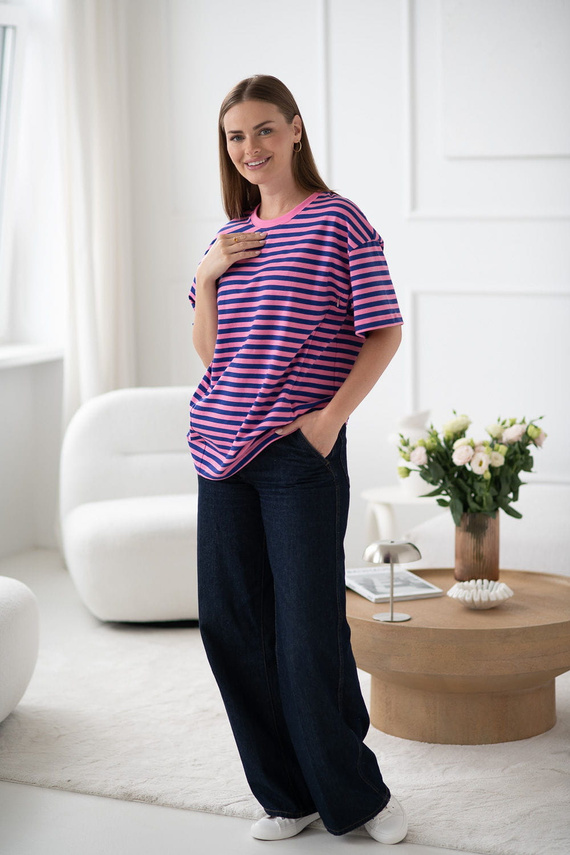 Mamahood Milk&Love ružovo-modré pruhované tričko pre tehotné a dojčiace ženy - pohodlné a štýlové